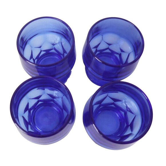 4 Vintage Viking Glass Georgian Hexagon Cobalt Blue Rocks Glasses - Picture 4 of 5